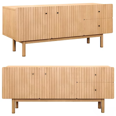 Modern Wooden Chest of Drawers With Vertical Stripes Design Multiple Drawers And Wooden Legs 3d model
