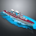 Vintage Red And White Warship Sailing On Blue Water With Smoke Stacks