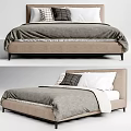 Modern Double Bed With Upholstered Headboard Plush Pillows And Gray Bedding 3d model