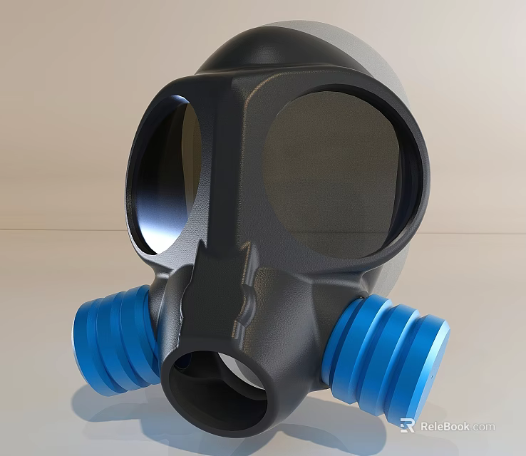 Firefighting Equipment Gas Mask With Black Design And Blue Filter Canisters 3d model 