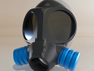 Firefighting Equipment Gas Mask With Black Design And Blue Filter Canisters 3d model