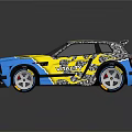 Stylish Blue And Yellow Custom Sporty Car With Unique Graffiti Design
