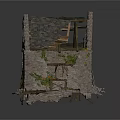 Old Stone House Ruin With Broken Walls Wooden Beams And Scattered Debris