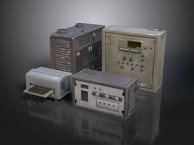 Vintage Electronic Equipment With Retro Control Panels Keyboards And Display Screens 3d model