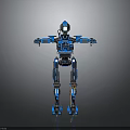 Blue Mechanical Humanoid Robot Character Standing With Extended Arms And Jointed Structure