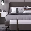Modern Double Bed With Multiple Pillows Gray Throw Blanket Bench And Modern Lamps 3d model