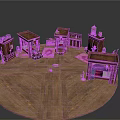 Architectural Miniature Model Featuring Wooden Platform Small Buildings And Furniture Elements
