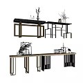 Modern Console Table Designs With Decorative Vases Plants And Glass Frames 3d model