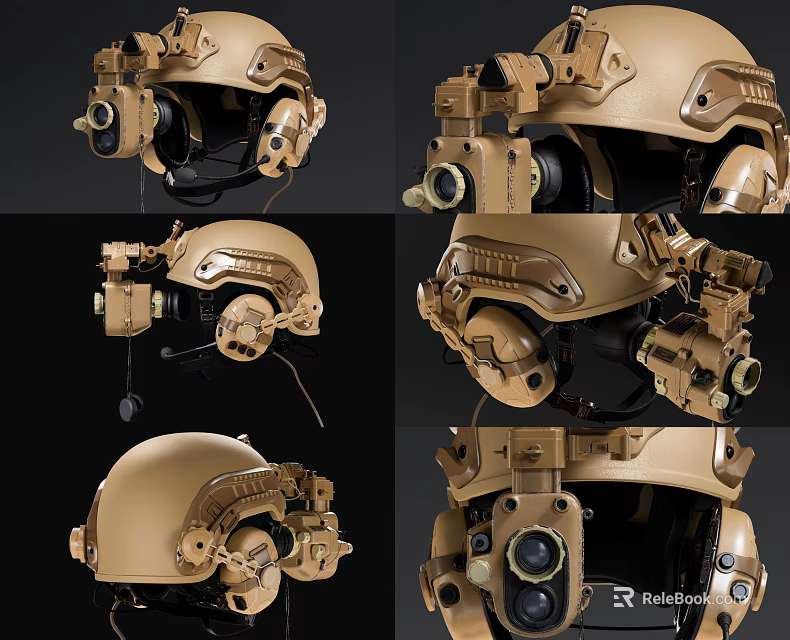 Tactical Military Helmet With Night Vision Goggles And Headphones From Multiple Angles 3d model 