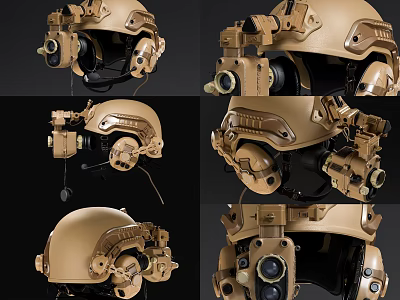Tactical Military Helmet With Night Vision Goggles And Headphones From Multiple Angles 3d model