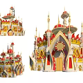 Decorative Fairy Tale Castle Model With Red Roofs Golden Spires And Arched Doors