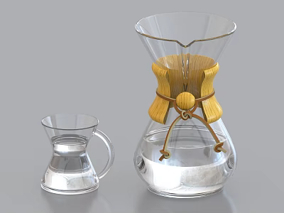 Transparent Glass Tea Set With Wooden Decorative Ring And Handle Cup 3d model