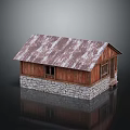 Rustic Residential House With Rusted Metal Roof And Stone Wooden Walls