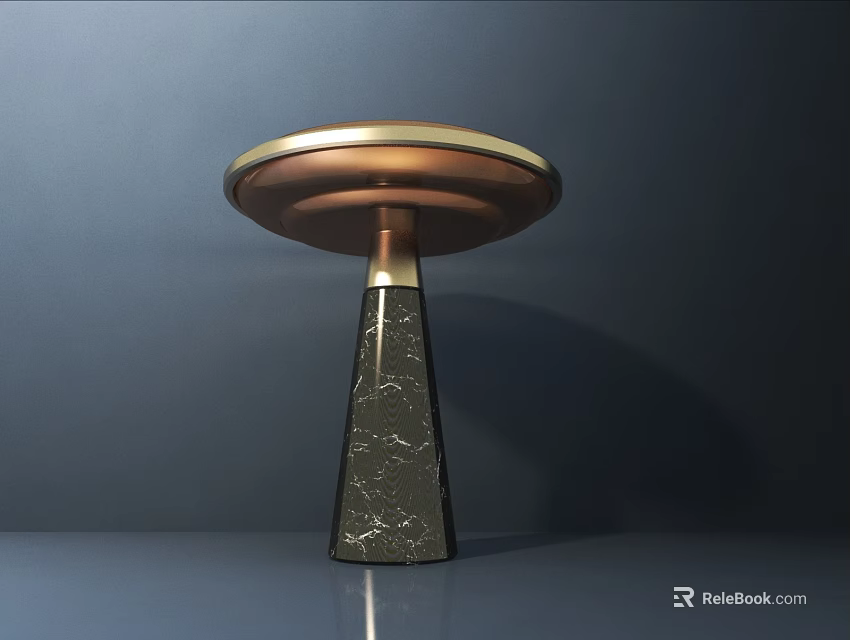 Modern Table Lamp With Golden Round Top And Black Marble Textured Base 3d model 
