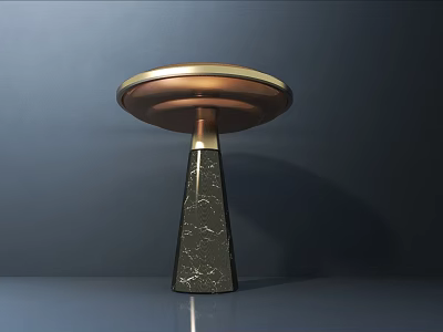 Modern Table Lamp With Golden Round Top And Black Marble Textured Base 3d model