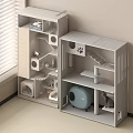 White Cat Storage Cabinet With Bed Scratching Post Toys And Paw Design