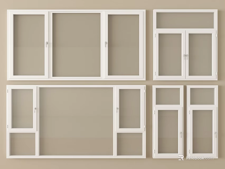 Casement Windows With White Frames And Multiple Panel Configurations For Home Use 3d model