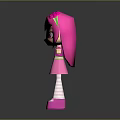 Cartoon Character with Pink Hair Green Headband Pink Dress Striped Socks Pink Shoes Arms Outstretched