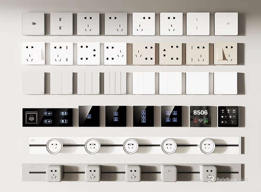Modern White Switch Panels with Various Designs for Home Interior Decoration and Electrical Control Solutions 3d model 
