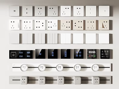 Modern White Switch Panels with Various Designs for Home Interior Decoration and Electrical Control Solutions 3d model