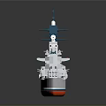 3D Rendered Warship Model With White Body Orange Bottom And Antennas