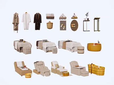 Elegant Luxury Club Interior With Robes Baskets Massage Beds Bathtubs And Loungers 3d model