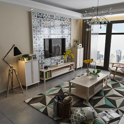 Nordic TV Cabinet TV Wall TV Cabinet Coffee Table Side Cabinet Combination 3d model