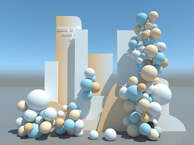 Abstract Geometric Sculptures Featuring Colorful Spheres And Tall Rectangular Blocks 3d model