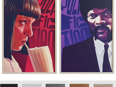Stylish Pulp Fiction Character Portrait Poster Frames With Color Options 3d model