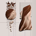 Contemporary Wall Decor With Elegant Marble Wavy Design And Geometric Sculptural Accents