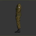 Brown Workwear Jumpsuit With Multiple Pockets White Collar Waist Belt And Gray Boots