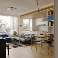 Sunlit Cozy Modern Living Room With Plush Lounge Sofas Large Window And Integrated Open Kitchen