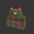Pink Decorative Handbag With Red Handle Golden Frame And White Floral Patterns 3d model