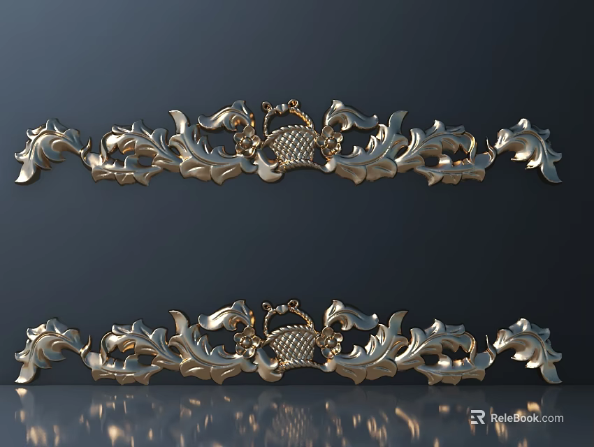 Elaborate Golden European Style Carvings With Leaf Scroll Patterns And Symmetrical Design 3d model 