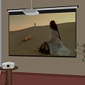 Indoor Home Projection Screen Showing Desert Scene With Person And Bonfire