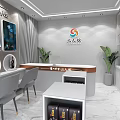 Elegant Boutique Storefront With Sanxingren Logo Display Shelves Counter Green Plants And Wave Decorations
