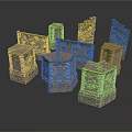 Ancient Medieval Castle Stone Structure With Multiple Towers And Tiled Roofs