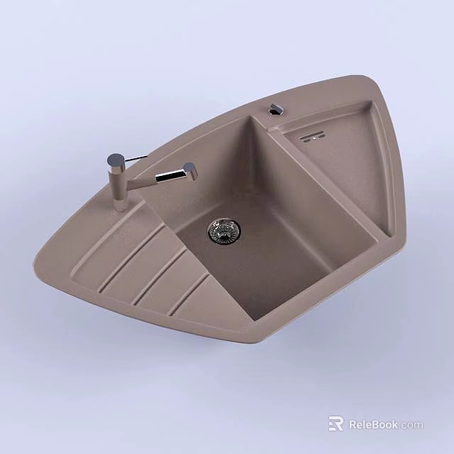 Light Brown Quartz Stone Kitchen Sink With Single Bowl And Stainless Steel Faucet 3d model 