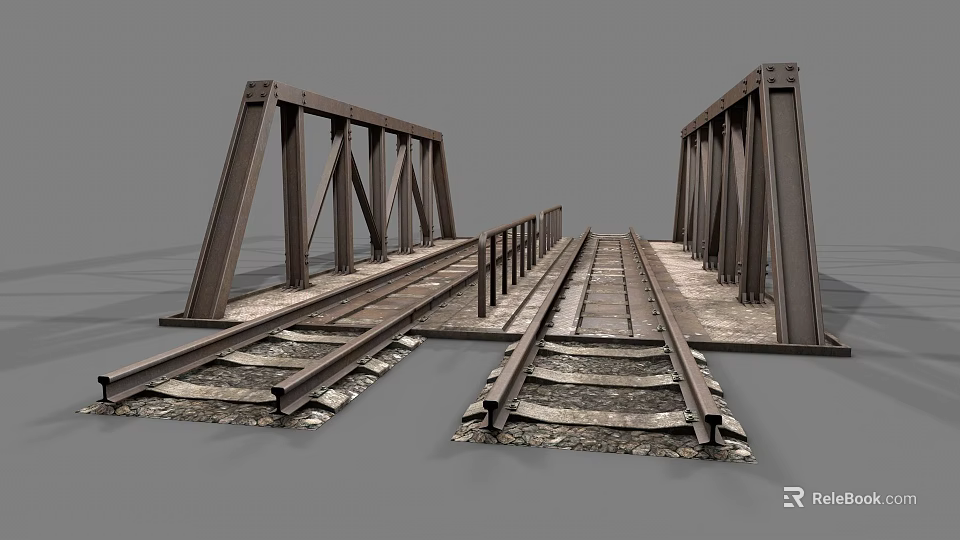 Industrial Railway Bridge Structure With Steel Rail Tracks And Metal Frames 3d model 