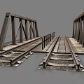 Industrial Railway Bridge Structure With Steel Rail Tracks And Metal Frames