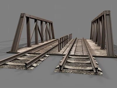Industrial Railway Bridge Structure With Steel Rail Tracks And Metal Frames 3d model