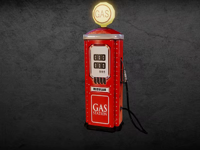 Vintage Red Public Facility Gas Pump With Display Window And Sign 3d model