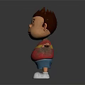Cartoon Little Boy with Brown Hair Blue Eyes Red Yellow Striped Shirt Smiling Arms Outstretched
