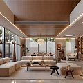Modern Duplex Living Room Interior Design With Wooden Ceiling Large Windows And Bookshelves