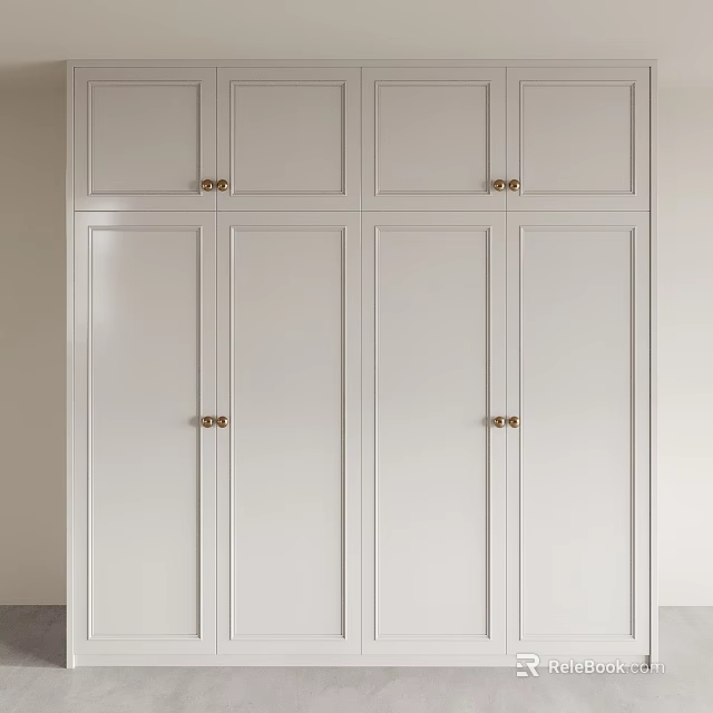 White Modern Wardrobe Design With Multiple Doors And Gold Handles For Bedroom Interior 3d model 