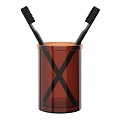 Brown Glass Cup With Black Toothbrushes And Orange Rim For Bathroom Use