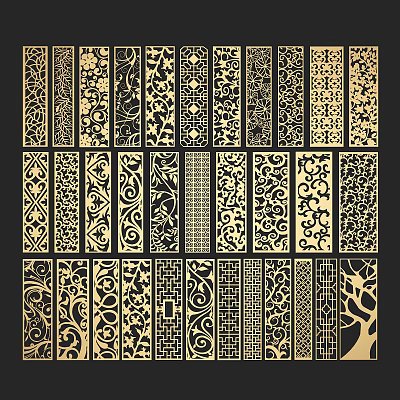 Decorative Room Dividers With Various Intricate Carved Patterns And Gold Black Designs 3d model
