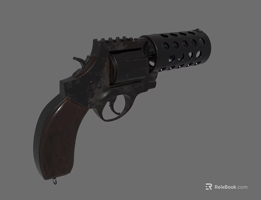 Vintage Revolver Weapon Design With Wooden Grip Black Metal Frame And Perforated Cylinder 3d model 