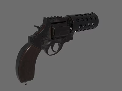 Vintage Revolver Weapon Design With Wooden Grip Black Metal Frame And Perforated Cylinder 3d model
