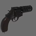 Vintage Revolver Weapon Design With Wooden Grip Black Metal Frame And Perforated Cylinder